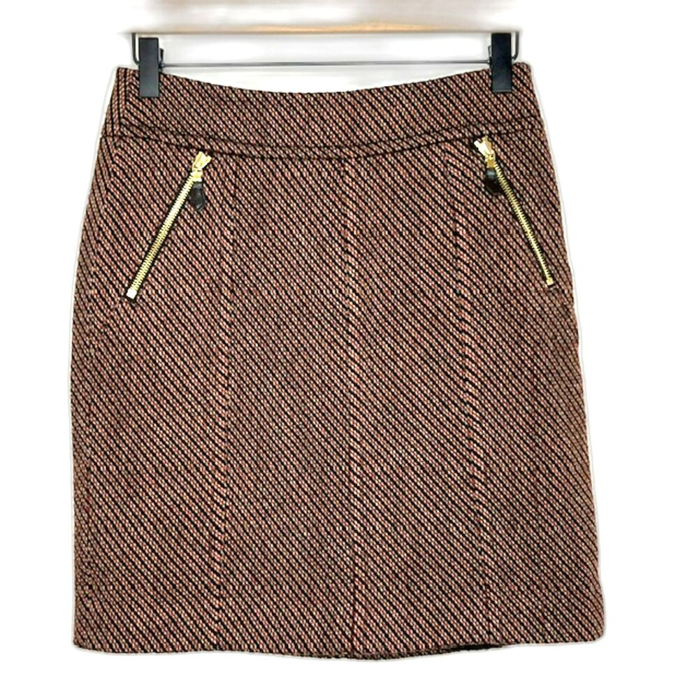 ANN TAYLOR PETITES WOOL BLEND PENCIL SKIRT DIAGONAL ZIPPER POCKETS SIZE 0P